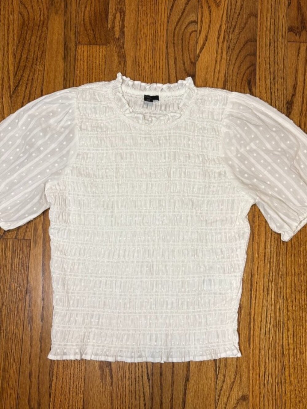 Women's J. Crew Puff-sleeve textured voile smocked top, white, size: XS